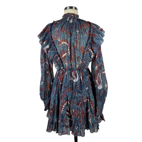 ULLA JOHNSON Vienne Bird Of Paradise Mini Dress Azul Women's 2 Glitter Boho Glam - Picture 3 of 7